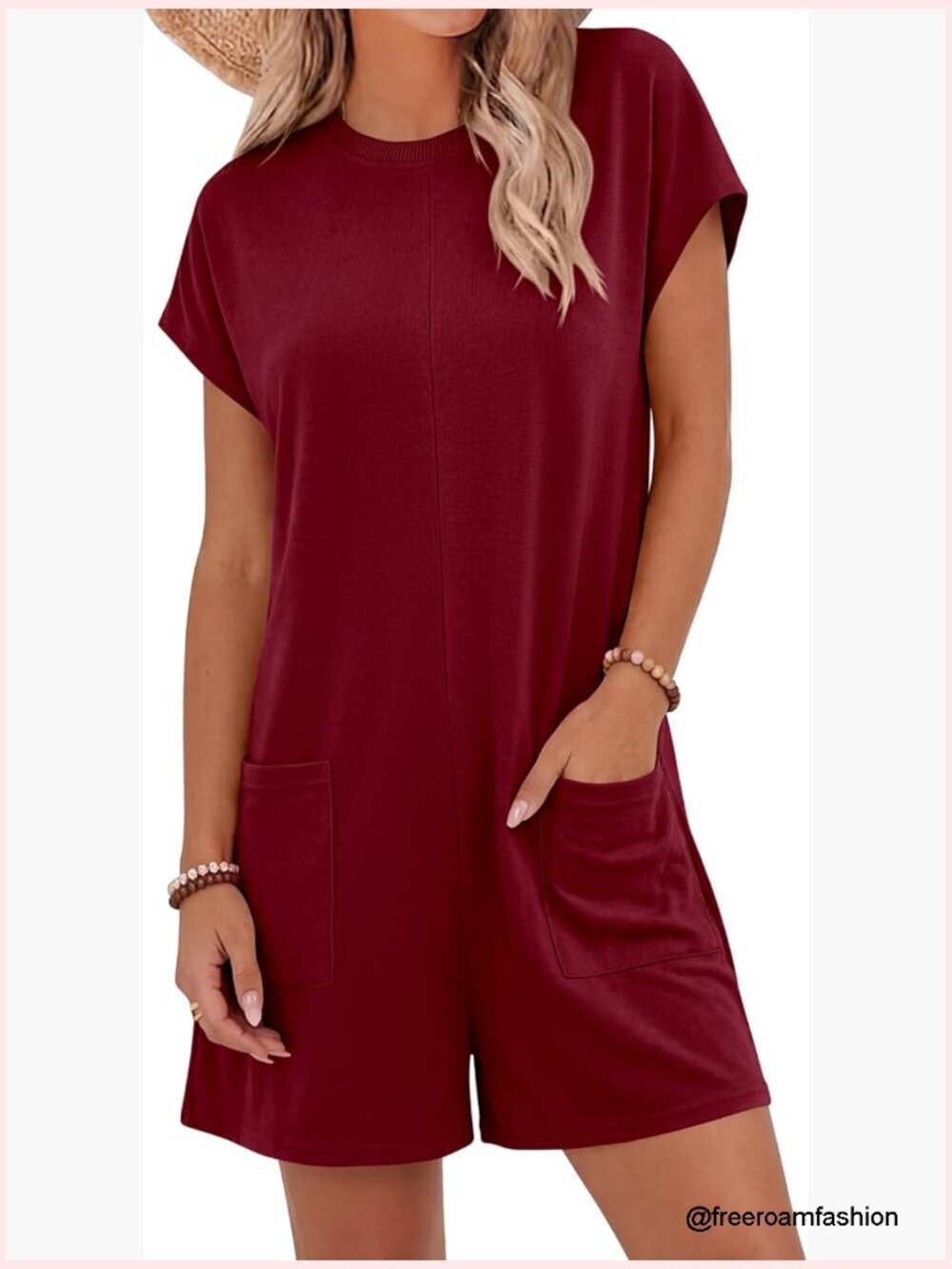 Women's Summer Casual Romper with Pockets Short Sleeve Jumpsuit